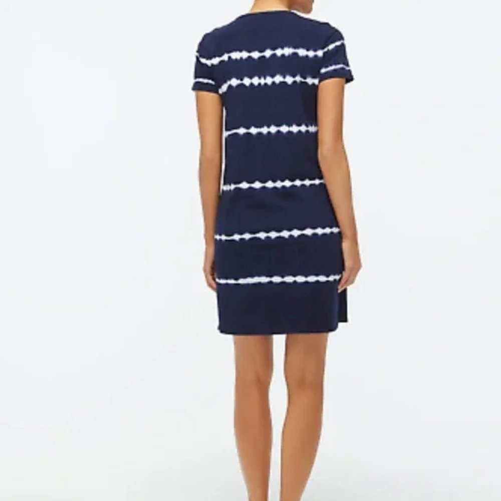 j Crew Navy & White Tie Dyed Short Sleeve Tee Shirt Cotton Dress Size Medium NEW - Picture 3 of 11